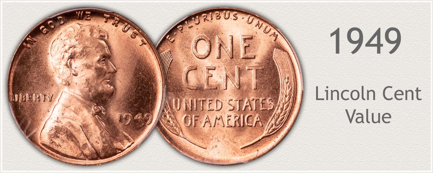 Group of 1949 Lincoln wheat pennies from all three mints showing variety of conditions and grades